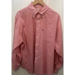 Brooks Brothers Gingham Shirt Mens L Coral Non Iron Cotton Button down preppy